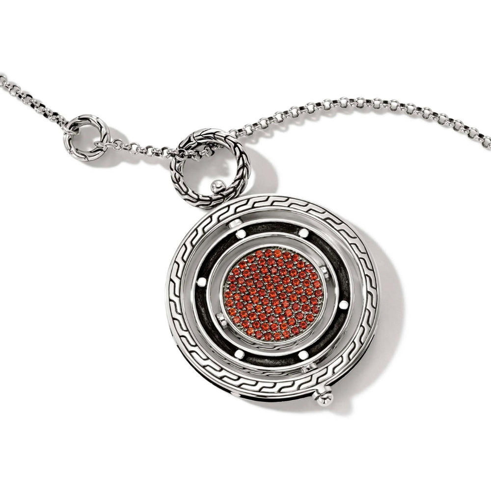 Dot Moon Door Silver Pendant on 2mm Mini Rolo Chain Necklace with Garnet, size 28-30 by John Hardy