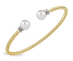 SS Yellow Gold Plated 3mm Mesh Cuff with Freshwater Pearl & CZ