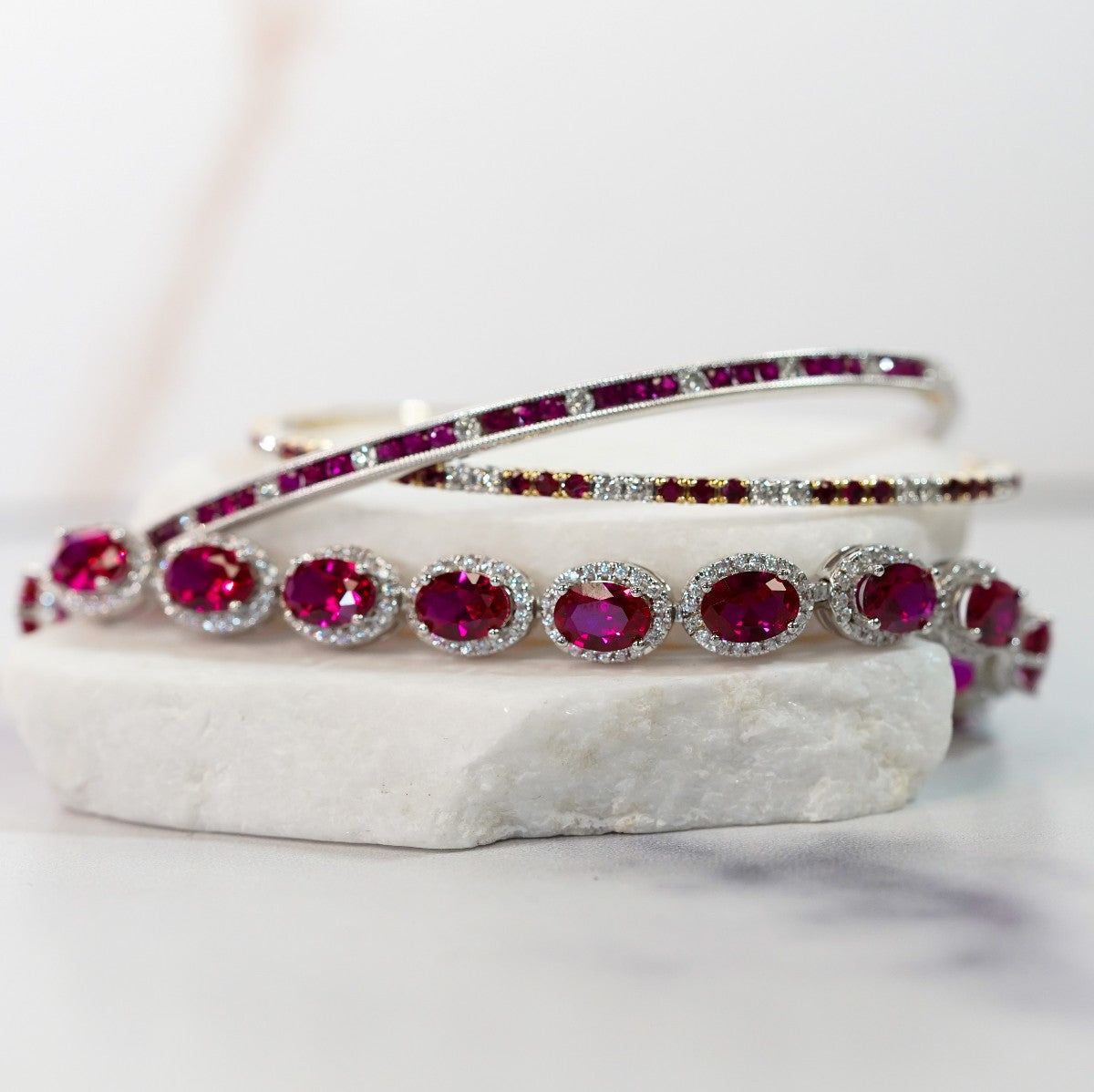 Sterling Silver Lab Ruby and CZ Bracelet