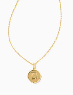 Letter D Gold Plated Disc Pendant in Iridescent Abalone by Kendra Scott