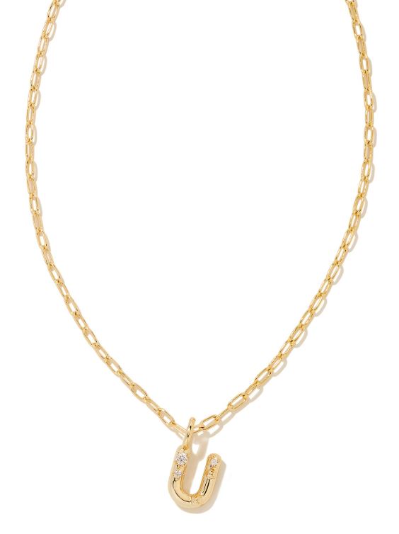 Crystal Letter U Gold Plated White CZ Short Pendant Necklace by Kendra Scott