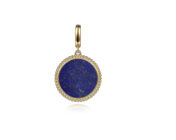 14K Yellow Gold Round 3.00ct Lapis Inlay Pendant by Gabriel