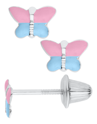 Sterling Silver Pink & Blue Butterfly Earrings