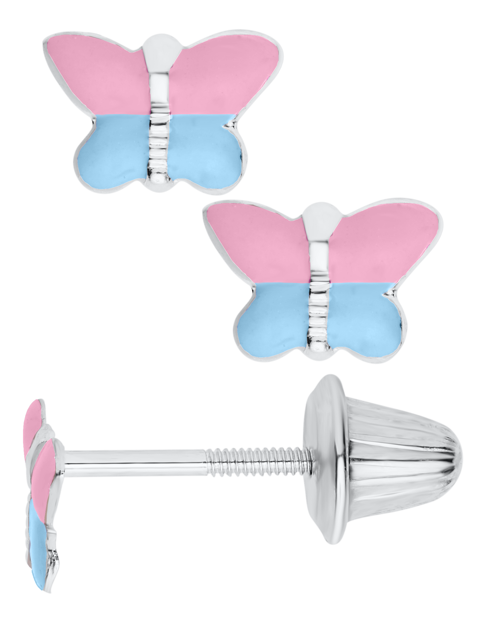 Sterling Silver Pink & Blue Butterfly Earrings