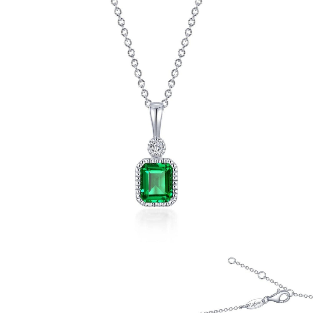 SS/PT 0.91cttw Simulated Diamond & Simulated Emerald Pendant Necklace