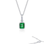 SS/PT 0.91cttw Simulated Diamond & Simulated Emerald Pendant Necklace