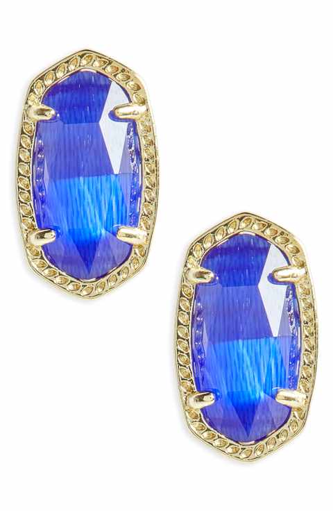 Ellie Gold Plated Earrings in Cobalt Cats Eye by Kendra Scott