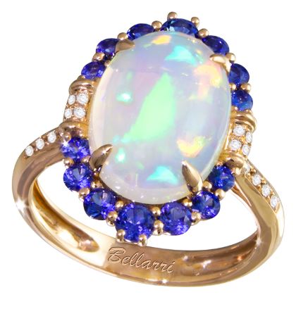 14K Rose Gold 3.54ct Opal, 0.84cttw Sapphire, 0.10cttw Diamond Ring by Bellarri