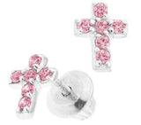 Sterling Silver Cross Earrings with Pink CZ
