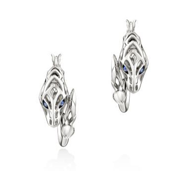 Naga Silver Hoop Earrings with Blue Sapphire Eyes by John Hardy