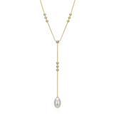 Sterling Silver ELLE "Genesis" Yellow Gold-Plated Genuine White Pearl Necklace on 17" + 3" Extension Cable Chain
