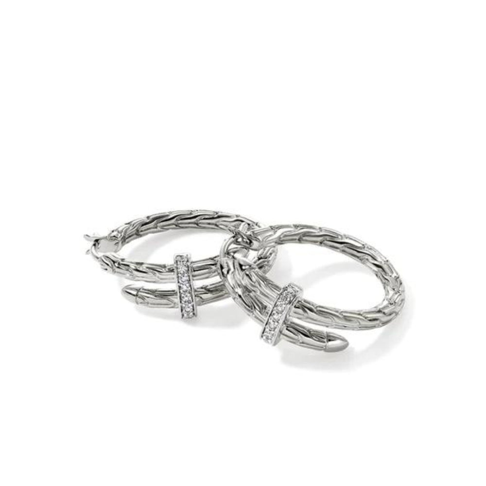 Spear Silver 0.12cttw Diamond Pave Hoop Earrings by John Hardy