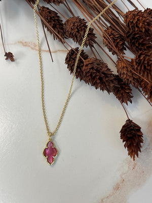 Yellow Gold Plated Framed Abbie Short Pendant Necklace with Light Burgundy Illusion by Kendra Scott