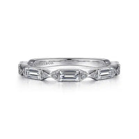 Porta - 14K White Gold Channel Set Baguette and Round Diamond Anniversary Band