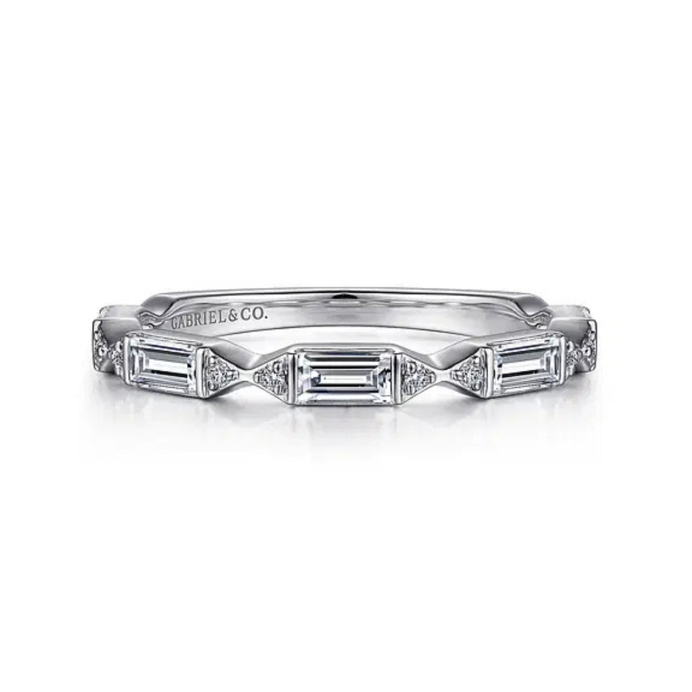 Porta - 14K White Gold Channel Set Baguette and Round Diamond Anniversary Band