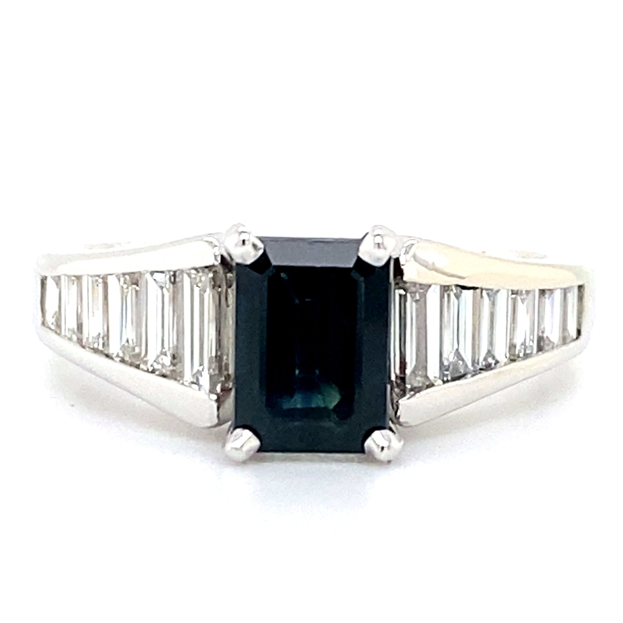 Estate Blue Sapphire & Baguette Diamond Ring