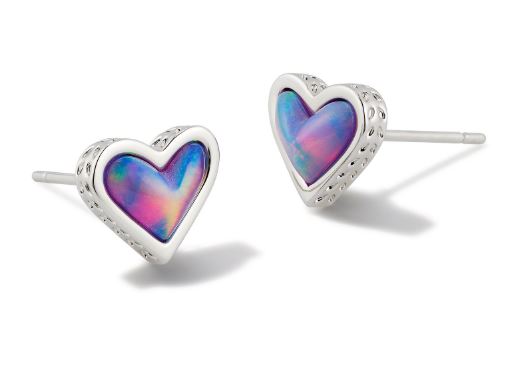 Framed Ari Heart Silver Lilac Opalescent Resin Stud Earrings by Kendra Scott