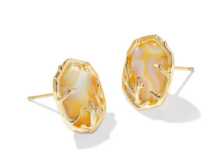 Daphne Gold Iridescent Abalone Coral Frame Stud Earrings by Kendra Scott