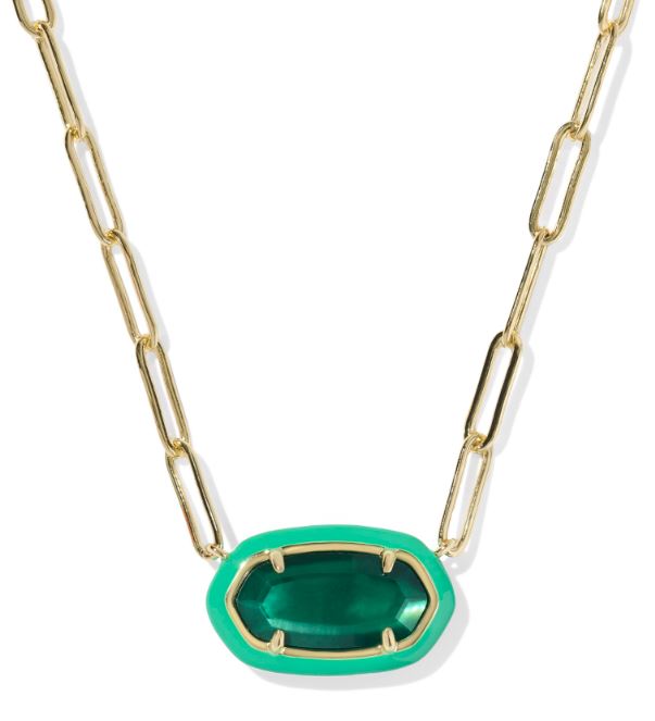 Elisa Enamel Gold Plated Emerald Illusion Frame Paperclip Necklace by Kendra Scott