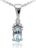 10K White Gold Oval Aquamarine & 0.01ct Diamond Pendant & Chain