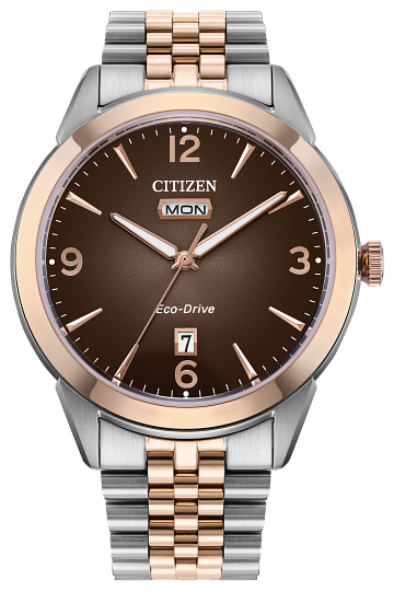Rolan Two-Tone Silver & Rose-Tone Watch with Brown Dial by Citizen