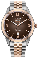Men's Eco Drive Rolan Two-Tone Silver & Rose-Tone Watch with Brown Dial by Citizen