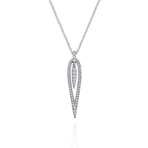 14K White Gold 0.35cttw SI IJ Diamond Open Teardrop Pendant Necklace by Gabriel
