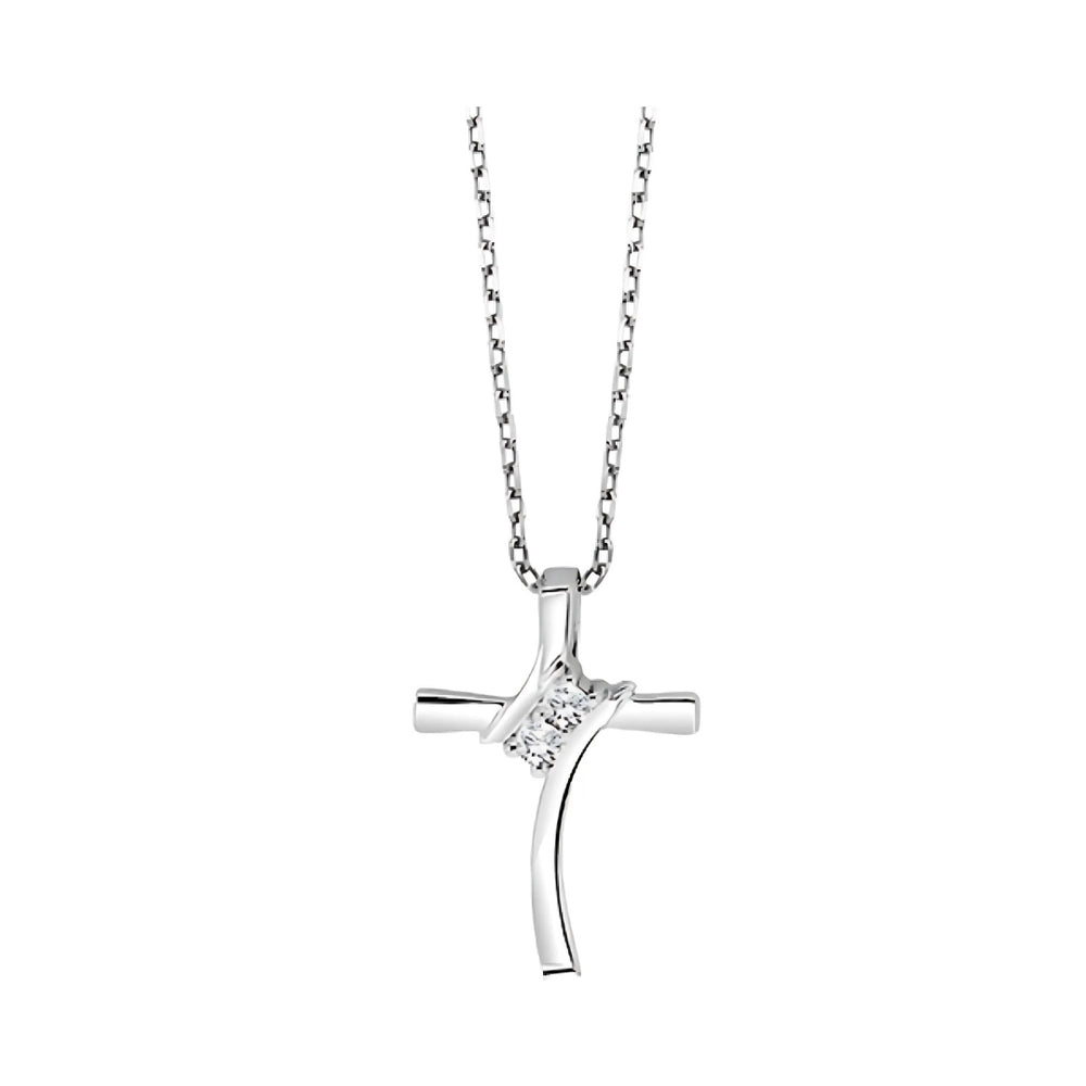 Sterling Silver 0.06cttw Diamond Twogether Cross Pendant & Chain