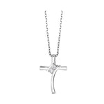 Sterling Silver 0.06cttw Diamond Twogether Cross Pendant & Chain