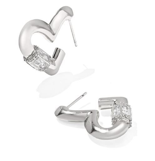 Emery Heart Silver White CZ Hoop Earrings by Kendra Scott