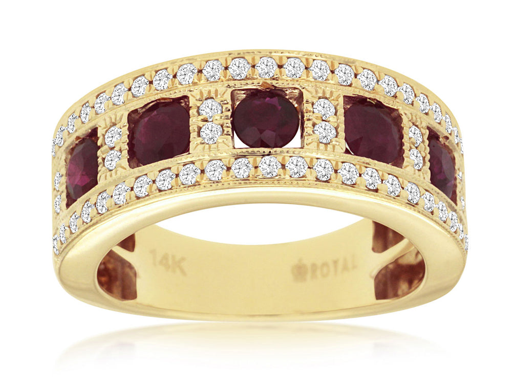 14K Yellow Gold 1.05cttw Ruby & 0.42cttw Diamond Ring by RJM