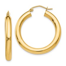 14K Polished 4mm Tube Hoop Earrings