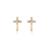 14K Yellow Gold Cross with 0.01cttw Diamond Stud Earrings