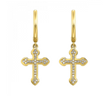 14K Yellow Gold & 0.05cttw Diamond Cross Earrings