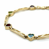 Estate Multi Gemstone Heart Link Bracelet
