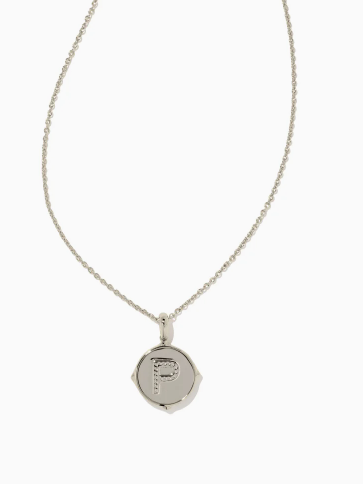 Letter P Silver Plated Disc Reversible Pendant in Black Mother of Pearl by Kendra Scott
