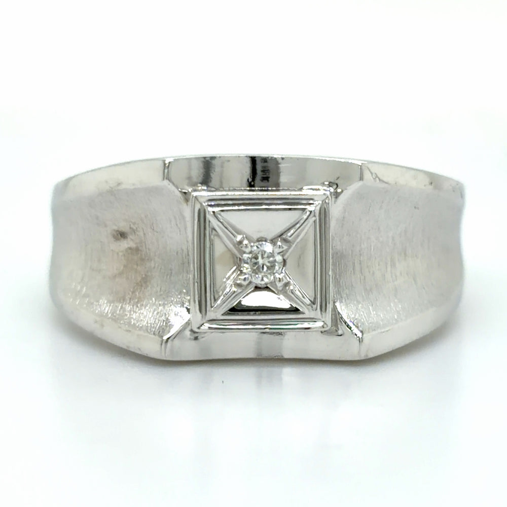 Estate White Gold Brushed & Polished Signet Ring