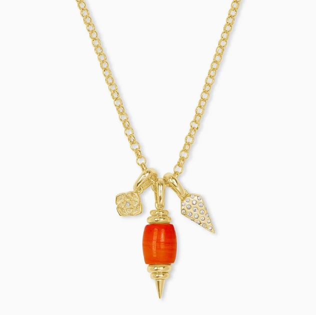 Demi Gold Plated Charm Necklace in Papaya Mother of Pearl by Kendra Scott