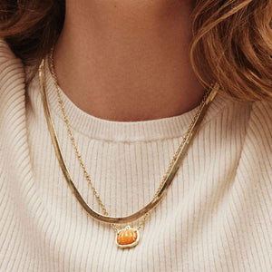 Yellow Gold Plated Pumpkin Short Pendant Necklace Mother of Pearl by Kendra Scott