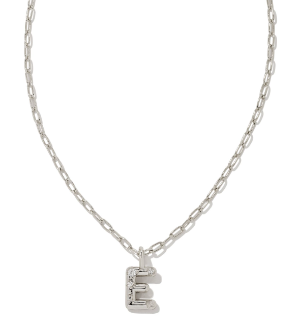 Crystal Letter E Silver White CZ Short Pendant Necklace by Kendra Scott