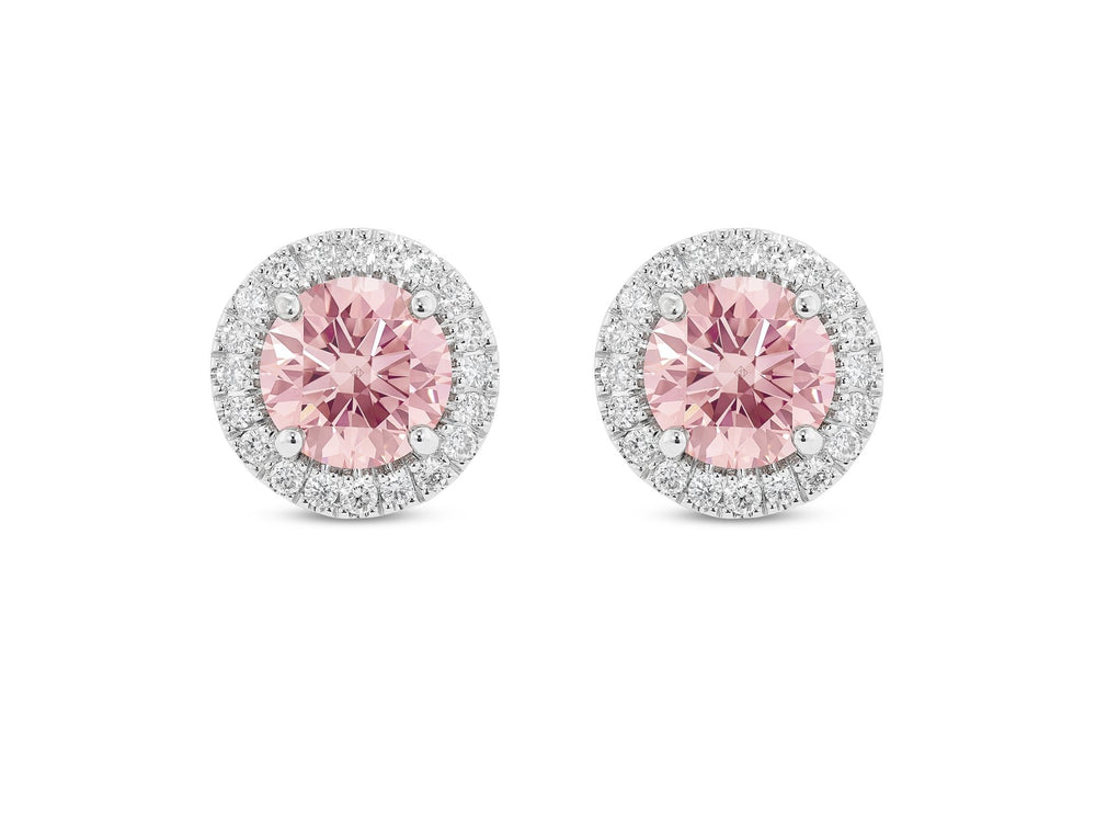 14K White Gold 2.00cttw VS Pink Diamond Earrings with Halo
