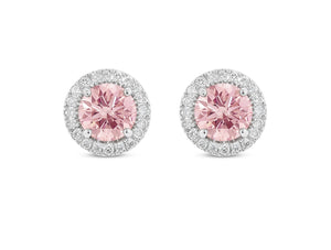 14K White Gold 2.00cttw VS Pink Diamond Earrings with Halo