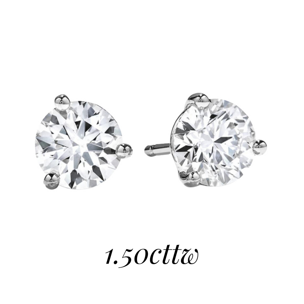 18K White Gold HOF 1.50cttw VS-SI I-J  Round Solitaire Diamond Earrings