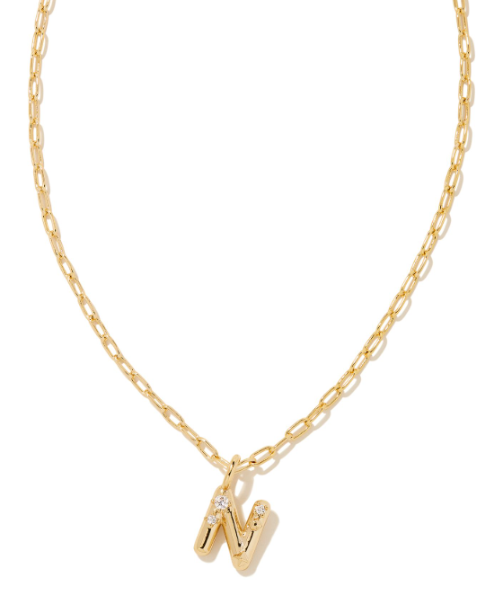 Crystal Letter N Gold Plated White CZ Short Pendant Necklace by Kendra Scott