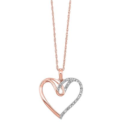 10K Pink & White Gold 0.08cttw Diamond Heart Pendant