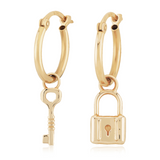 14K Yellow Gold Hoop with Lock & Key Earrings
