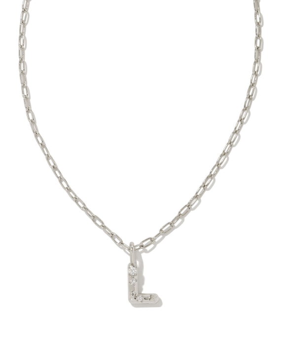 Crystal Letter L Silver White CZ Short Pendant Necklace by Kendra Scott
