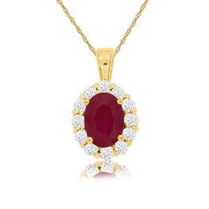 14K Yellow Gold Ruby & Diamond Pendant