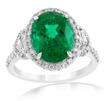 Platinum 3.90ct Emerald & 0.64cttw GH-SI1 Diamond Ring Sz 6.5