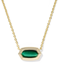 Elisa Gold Plated Green Tigers Eye Bezel Short Pendant Necklace by Kendra Scott